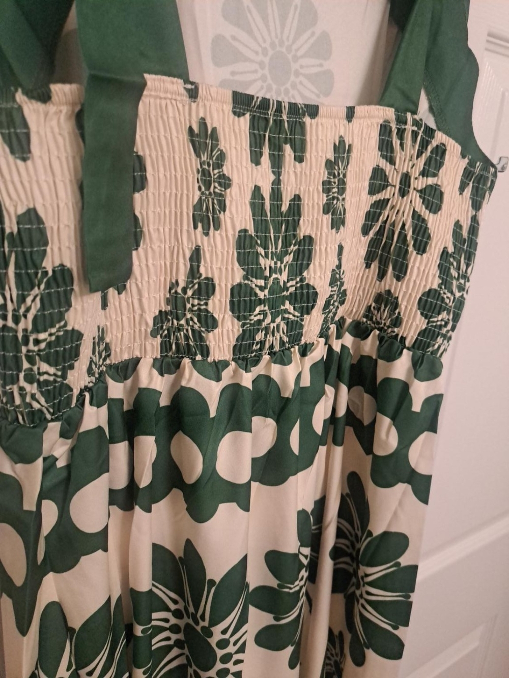 Green & Cream Mod Floral Tie-Strap Maxi Dress – XL / 14–16 New - Picture 4 of 7